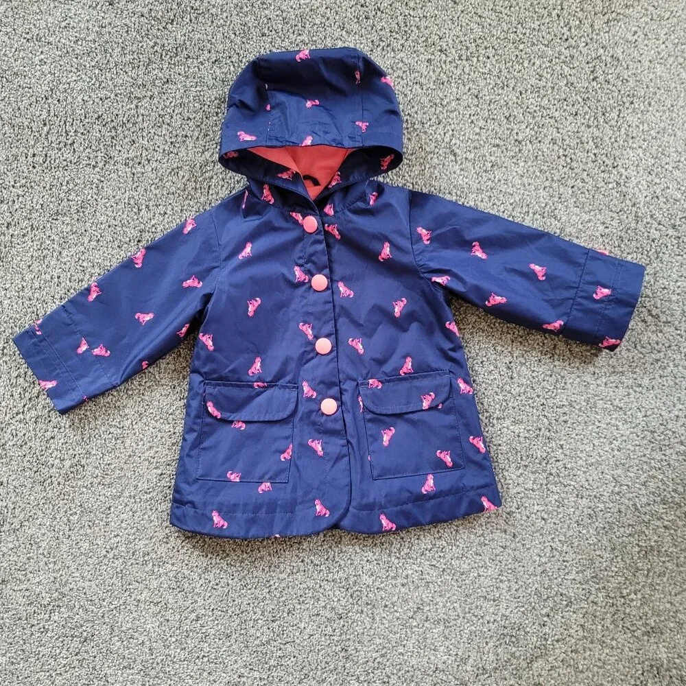 Baby Girls Carter's Raincoat Size 12 Month, Navy, Cats, Snap Closure, GUC